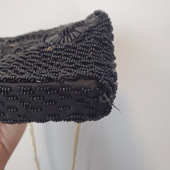 Vintage Black Beaded Sequen Small Purse - Picture 7 of 9